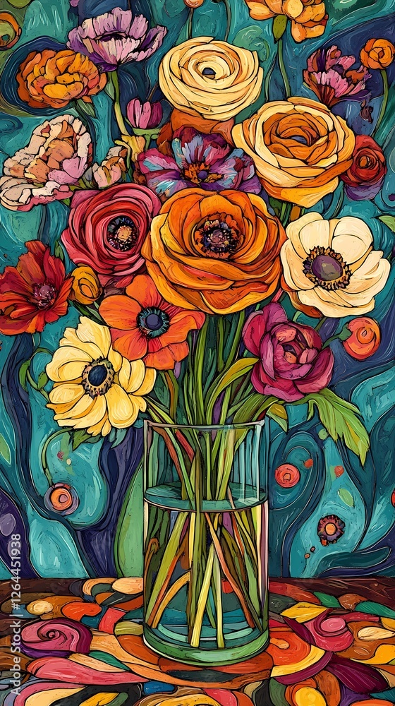Retro desktop vase bouquet illustration poster background