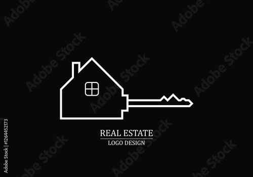 A minimalist key house line art logo for real estate