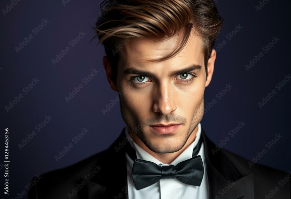 Glamorous man in a tuxedo with a subtle gradient background Glamorous man in a tuxedo with a subtle gradient background