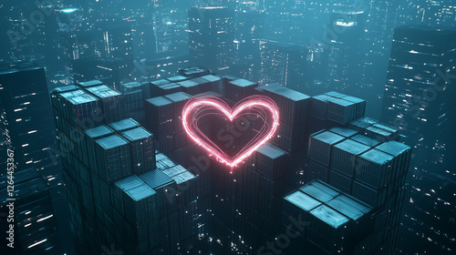 Neon Heart in Cityscape:  A...
