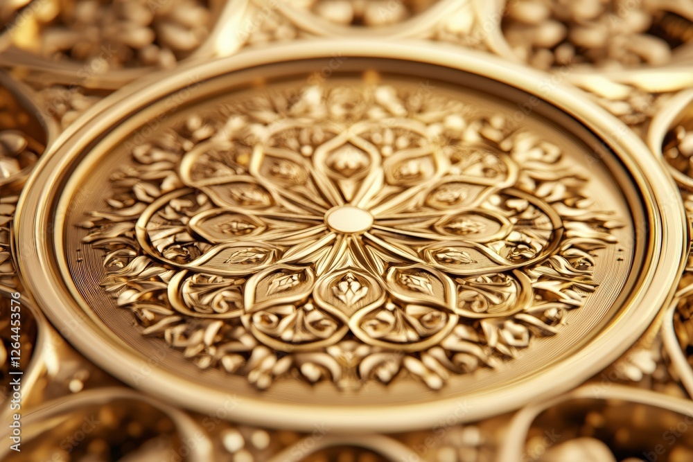 Fototapeta premium Kaleidoscope of Abstract Golden Oriental Patterns, Intricate Mandala Design, Luxurious Geometric Art, Beautifully Crafted Floral Mandala, Golden Ornate Patterns, Spiritual and Artistic Mandala Motif.