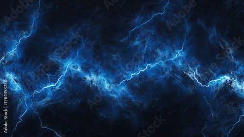 Lightning, electric thunderbolt strike of blue color during night storm, impact, crack, magical energy flash. Powerful electrical discharge, Realistic 3d vector bolts set isolated on black background