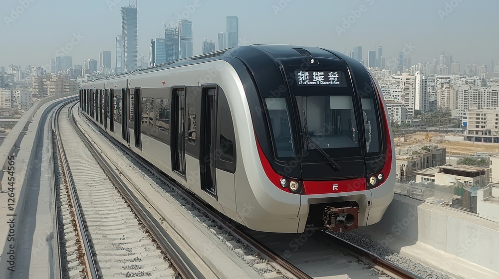 Fototapeta premium Modern Light Rail Transit System in a Cityscape