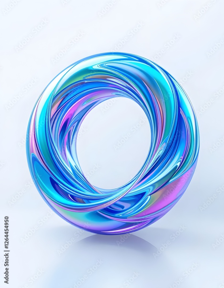 Abstract Iridescent Blue Swirl: A 3D Rendered Digital Artwork of a Colorful, Shiny, and Smooth Torus Abstract Iridescent Blue Swirl: A 3D Rendered Digital Artwork of a Colorful, Shiny, and Smooth Torus