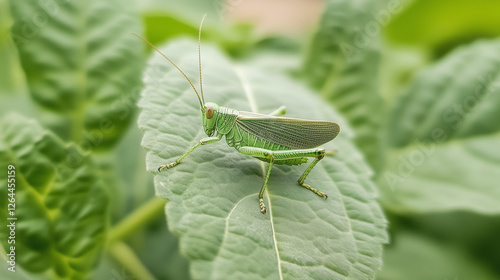 Green Grasshopper on Leaf: ...