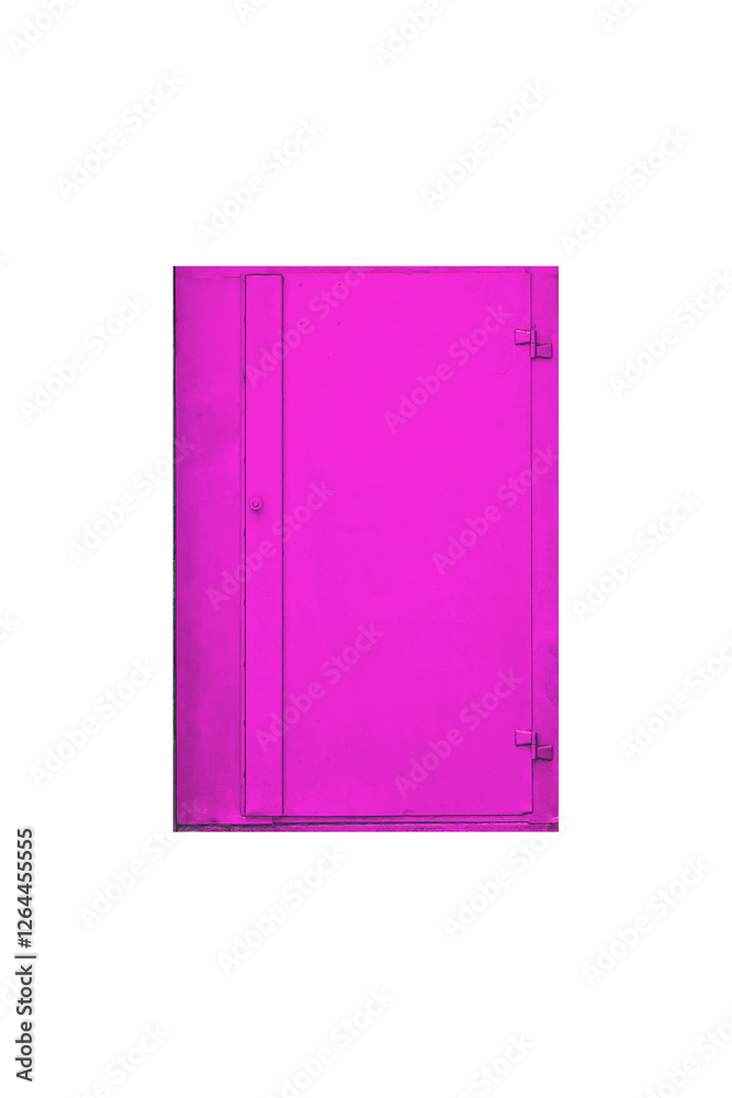 Old pink minimalist metal door is isolated.