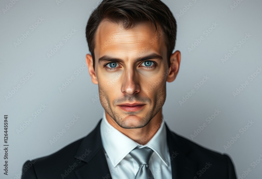 Glamorous man in a black suit with piercing blue eyes Glamorous man in a black suit with piercing blue eyes