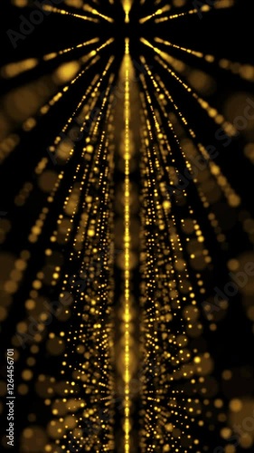 Big data visualization. Abstract futuristic infinite flow of scientific data. Network structure of an array of gold dot points. Outer space Animated vertical background with Trapcode Form.