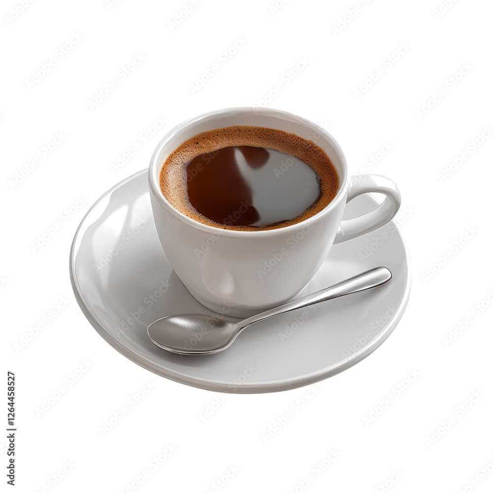 A cup of black coffee with a spoon on a white background, transparent, alpha background png A cup of black coffee with a spoon on a white background, transparent, alpha background png