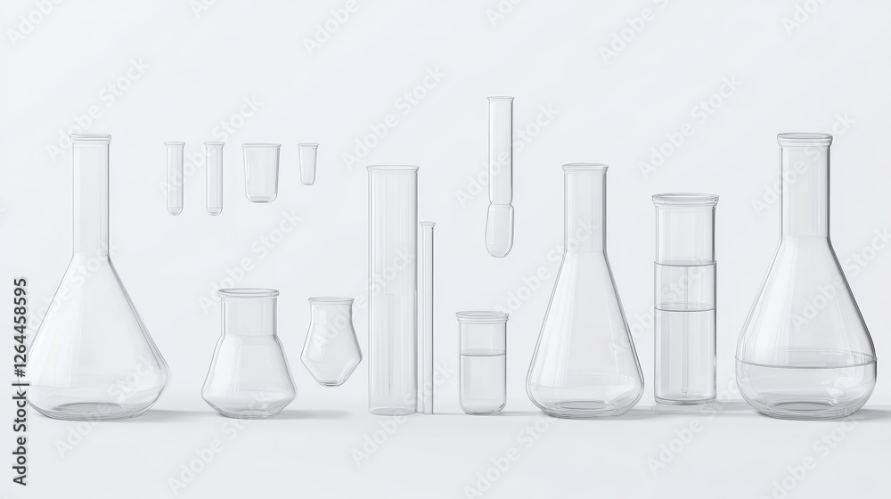 Chemistry measuring glass tubes and beakers. Realistic vector illustration set of empty transparent and filled with colored liquid laboratory flasks. Lab test equipment and science glassware. Chemistry measuring glass tubes and beakers. Realistic vector illustration set of empty transparent and filled with colored liquid laboratory flasks. Lab test equipment and science glassware.