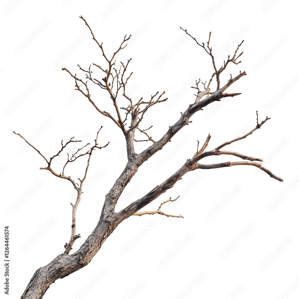 A dry tree branch isolated on a white background, transparent, alpha background png A dry tree branch isolated on a white background, transparent, alpha background png