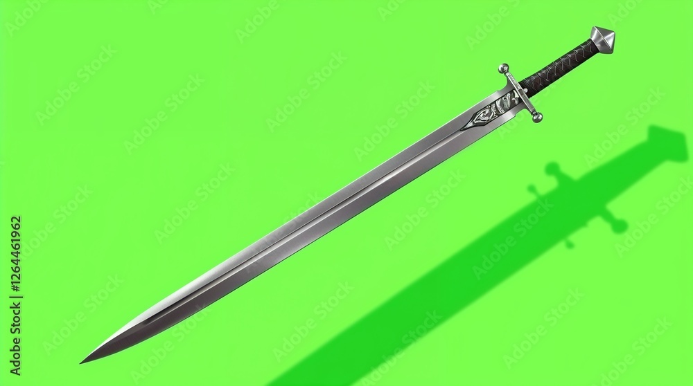 A silver warrior sward on green screen background. A silver warrior sward on green screen background.
