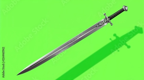A silver warrior sward on green screen background.