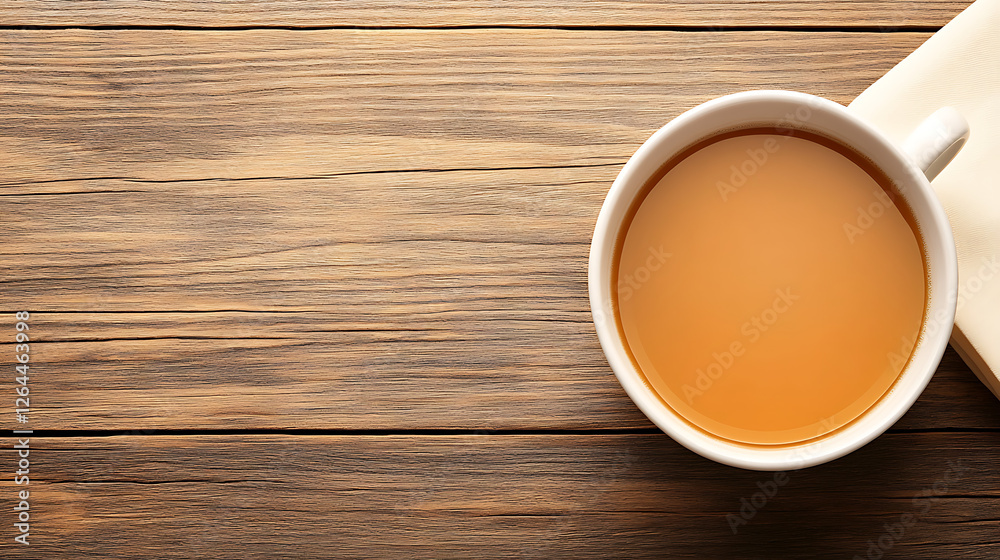 Cozy Moment of Tranquility Cup with Tea on Rustic Wood Background Surface Warm Drink White Cup Comfort Cozy Moment of Tranquility Cup with Tea on Rustic Wood Background Surface Warm Drink White Cup Comfort