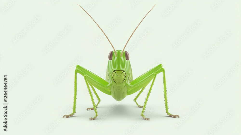 Green Grasshopper Close-up: A vibrant green grasshopper stares directly at the camera, its long antennae reaching out, capturing the intricate details of its segmented body and large, red eyes. Green Grasshopper Close-up: A vibrant green grasshopper stares directly at the camera, its long antennae reaching out, capturing the intricate details of its segmented body and large, red eyes.