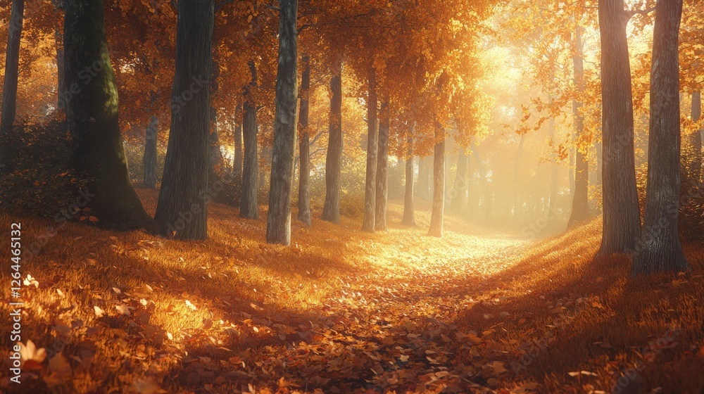 Fototapeta premium Golden Sunlight Illuminates Autumn Forest Path