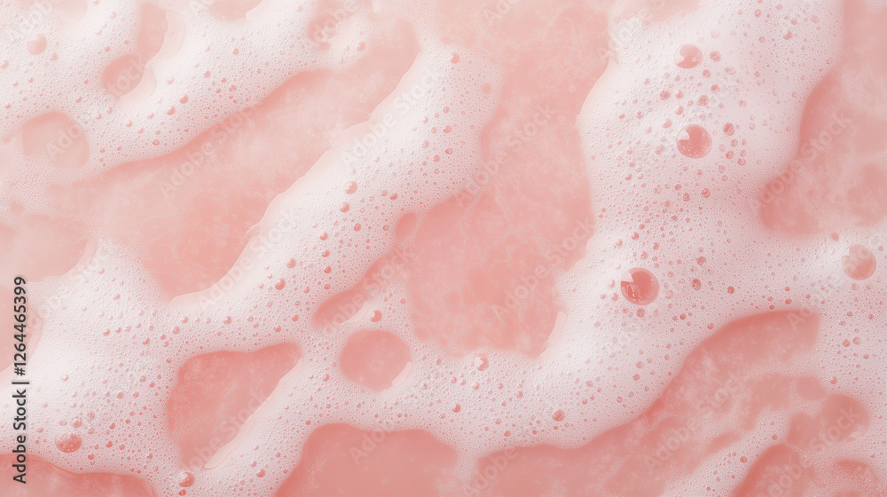 Fototapeta premium Soft, Creamy Foam Texture: Close-up shot of a creamy, pink foam swirling and bubbling, reminiscent of a delicate, ethereal landscape. The soft focus creates a dreamy and romantic effect.