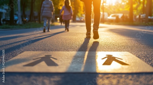 Sunset Stroll: People Walking on Pedestrian Crossing