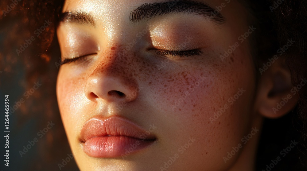 Fototapeta premium Closeup Portrait Of A Young Woman With Freckles