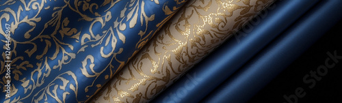 Blue and Gold Silk Fabric: ...