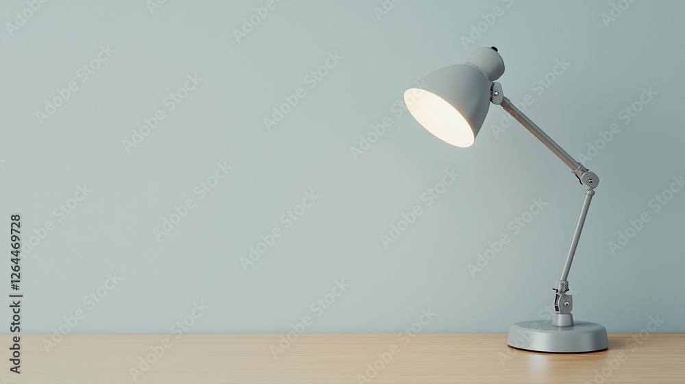 Simple Desk Lamp: A minimalist still life featuring a sleek gray desk lamp casting a warm glow on a wooden desk. Its clean lines and simple design create a peaceful atmosphere of calm concentration. Simple Desk Lamp: A minimalist still life featuring a sleek gray desk lamp casting a warm glow on a wooden desk. Its clean lines and simple design create a peaceful atmosphere of calm concentration.