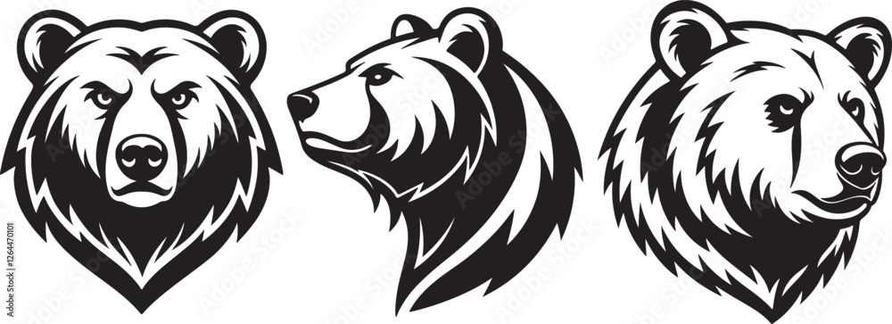 Fototapeta premium Angry bear heads clipart vector silhouette on white background