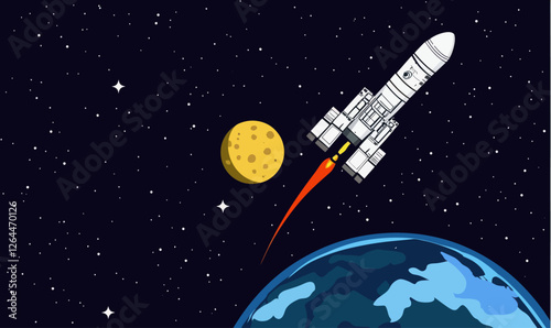 Chandrayaan Mission to Moon: ISRO GSLV Rocket in Minimalist Space Vector Illustration
