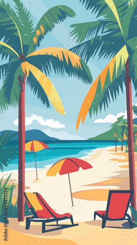 Retro Goa India Travel Poster with Exotic Beach Landscape and Palm Trees