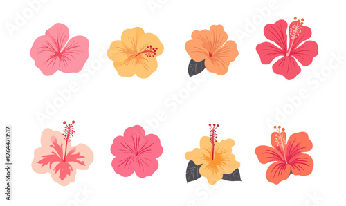 Vibrant Hawaiian Hibiscus Flower Vector Set for Tropical Design Projects