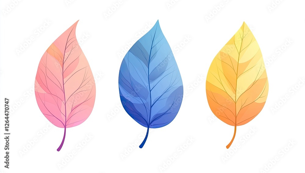 Fototapeta premium Colorful autumn leaves illustration, white background, design elements
