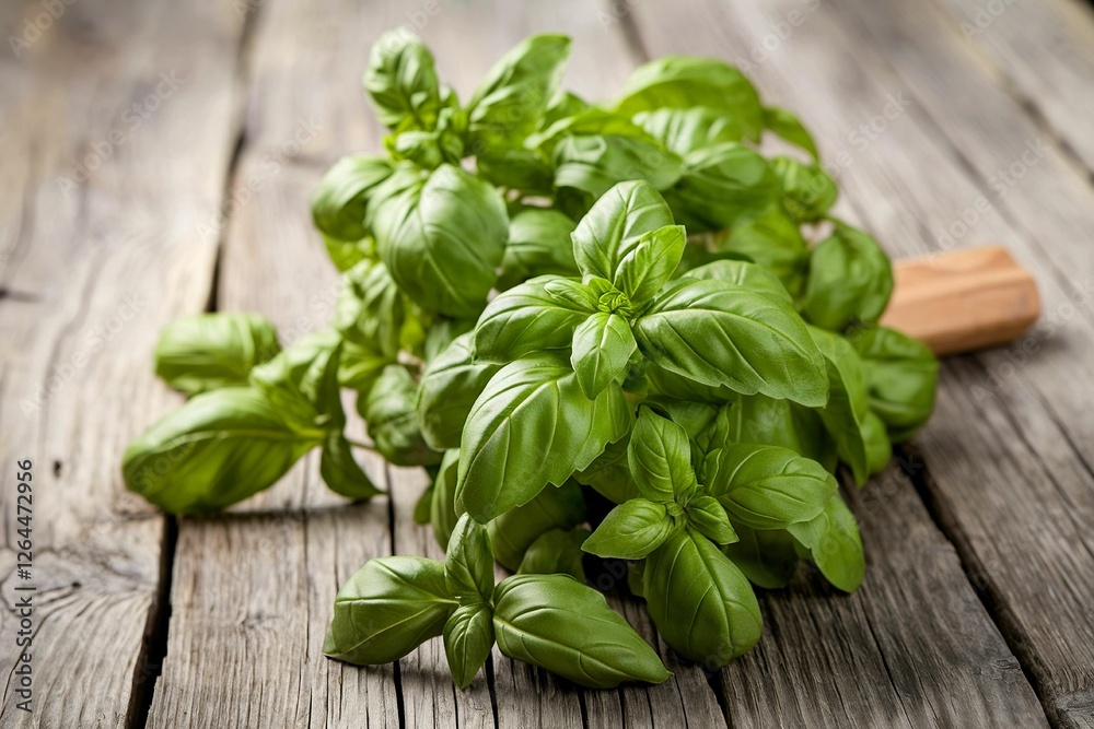Fresh green basil from a herb garden Fresh green basil from a herb garden