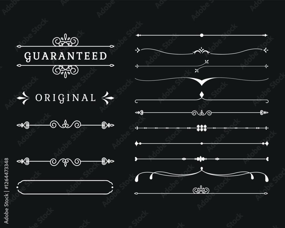 Gold text dividers doodle set. Wedding decorative elements. Divider ornament, borders, floral, vintage line separators. Hand drawn vector illustration isolated on white background.Set page dividers.  