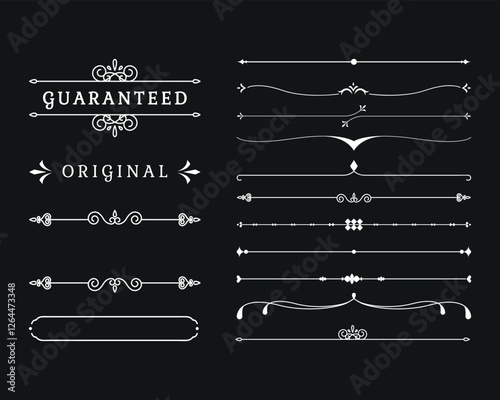 Gold text dividers doodle set. Wedding decorative elements. Divider ornament, borders, floral, vintage line separators. Hand drawn vector illustration isolated on white background.Set page dividers.  