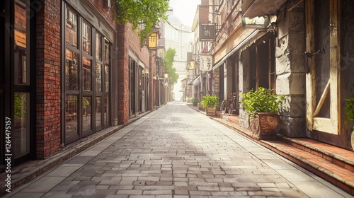 Vintage Brick Paved Laneway with Lamp in a Quaint Urban Setting