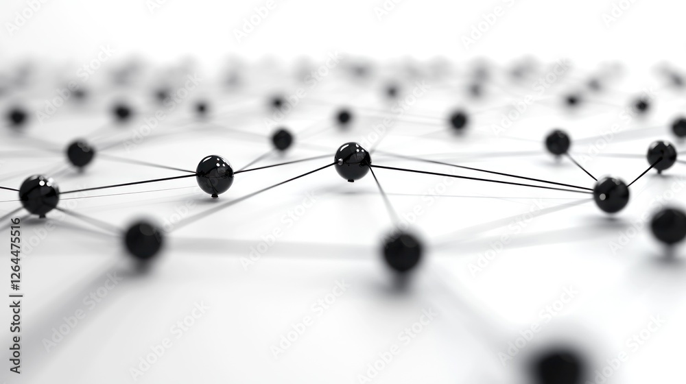 Abstract Network Connection: Interconnected Black Spheres Representing Global Communication and Data Flow