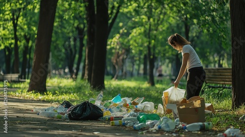 Environmental volunteers cleaning litter in a park  
