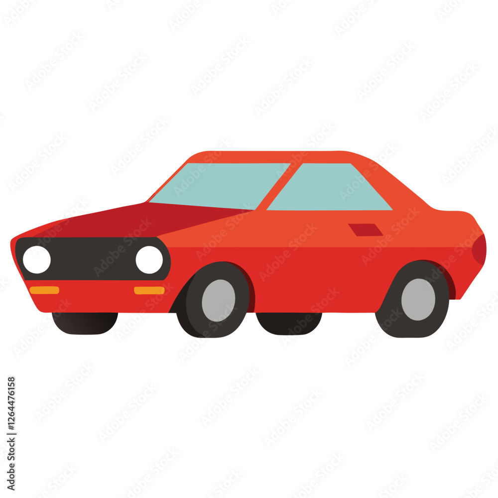 Minimalist Red Car Vector Illustration – Flat Design with White Background