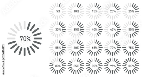 Radial Bar Progress Chart Set in Grayscale