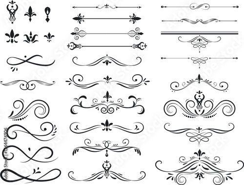Golden vintage floral elements art deco style decorative border frames and dividers. floral ornament
