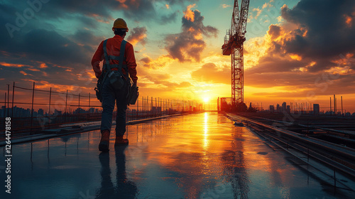 Construction worker guiding a crane operator to position steel beams on a high-rise