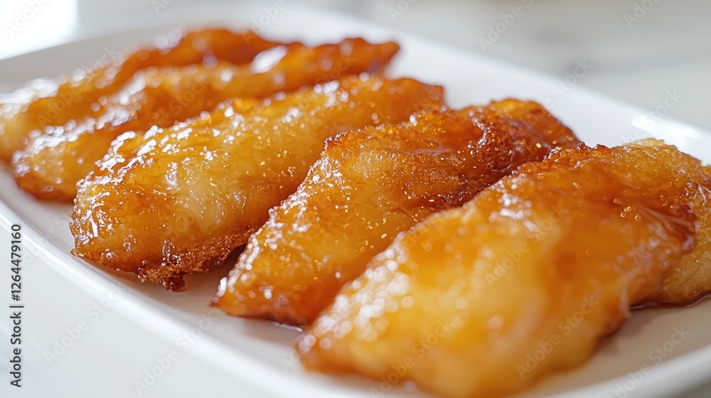 A close-up of a crispy, golden-brown serving of arranged neatly on a white plate, with a light shadow and clean, minimalistic background. A close-up of a crispy, golden-brown serving of arranged neatly on a white plate, with a light shadow and clean, minimalistic background.