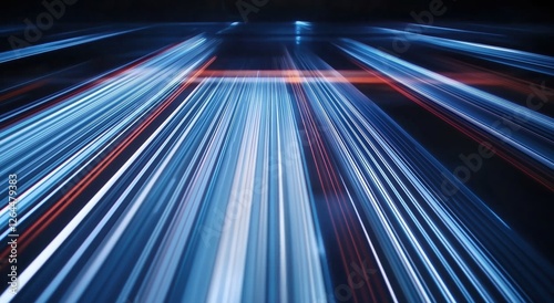 Dynamic Motion Blur of Light Trails in a Futuristic Urban Landscape Evoking Speed and Energy
