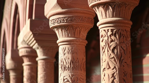 Obraz na płótnie Intricate carved columns showcasing detailed floral patterns in historic architecture w salonie