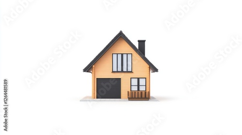 Obraz na płótnie A modern wooden house with large windows and a garage, set against a minimalist background w salonie