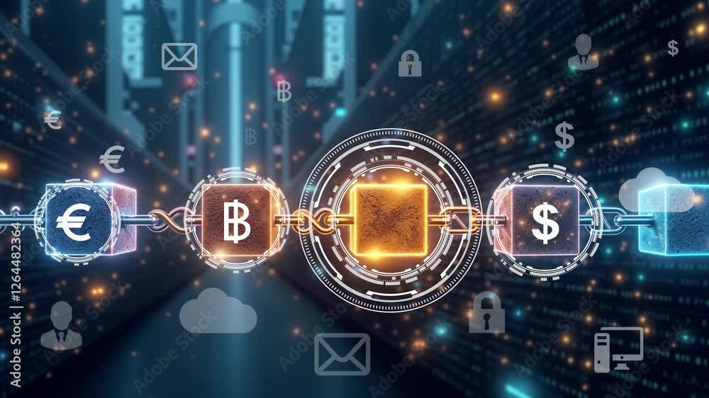 Blockchain and Cybersecurity in Digital Finance Secure Transactions.Place for logo 4k video
