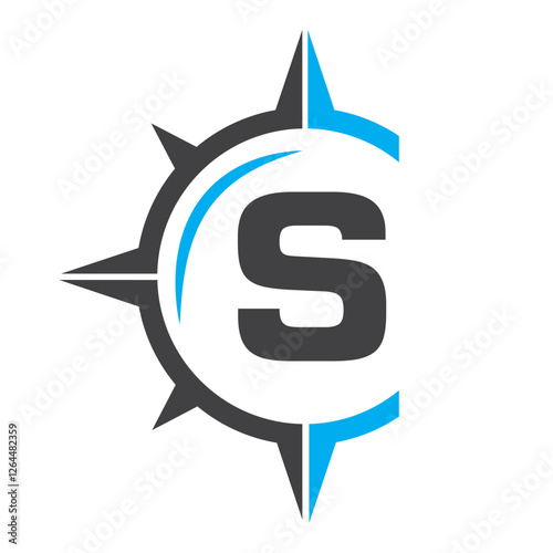 Initial Letter S Ship Logo Concept With Compass Symbol Vector Template
