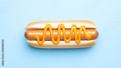 Obraz na płótnie A delicious hot dog with mustard on a light blue background, perfect for food-related projects w salonie