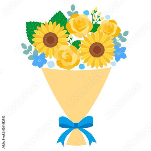 父の日のバラとひまわりの花束