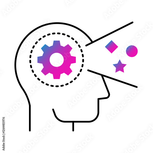 Brain with stars icon. Awareness, cognitive processing, interpretation, insight, and decision-making.