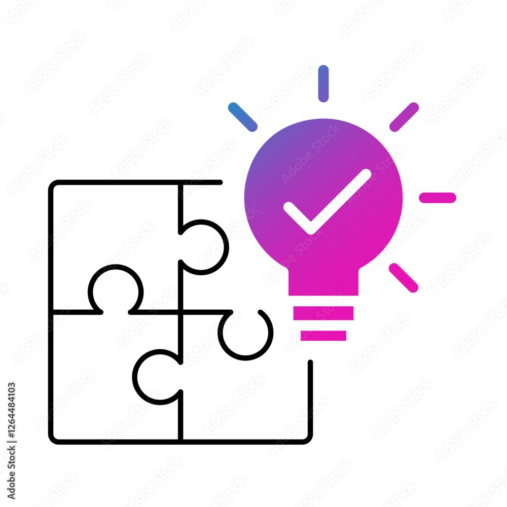 Puzzle piece and lightbulb icon. Analytical problem-solving, creative solutions, decision-making, critical thinking, and strategy. Vector illustration. Puzzle piece and lightbulb icon. Analytical problem-solving, creative solutions, decision-making, critical thinking, and strategy. Vector illustration.